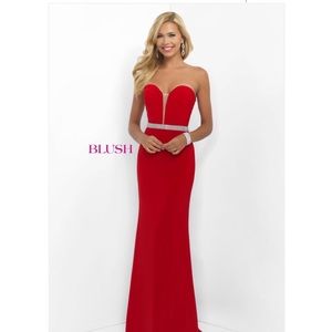 Blush Prom Red Slinky Strapless Dress